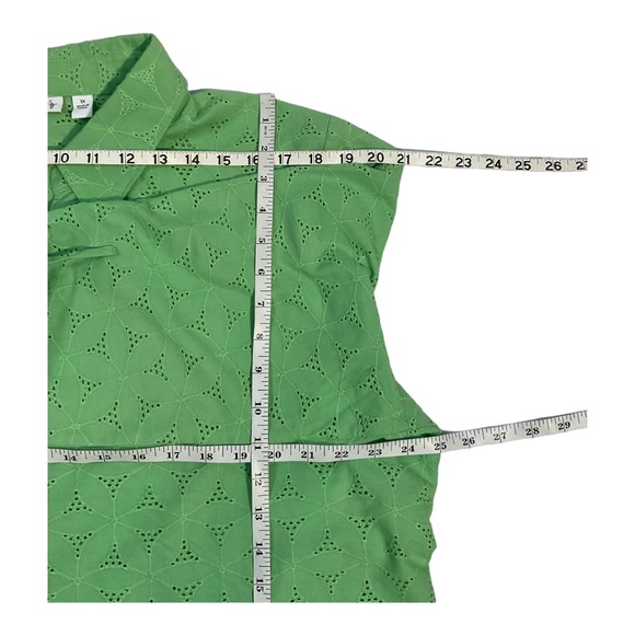 Susan Graver Women’s Tunic Top Green Tie Sleeve Collar Button Front Eyelet 1X - Picture 10 of 15